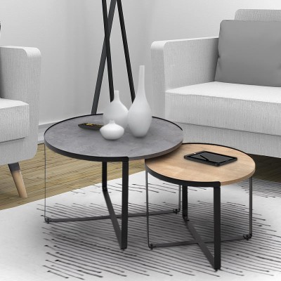 Σετ Τραπεζάκια σαλονιού Art Maison ΑΡΜΑΘΙΑ - Charcoal Sonoma (70x69x46εκ)