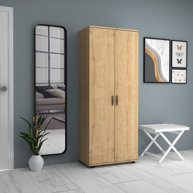 Ντουλάπα ρούχων - παπουτσοθήκη Art Maison Cosmoem δίφυλλη χρώμα φυσικό οξιάς 76x36x187εκ.