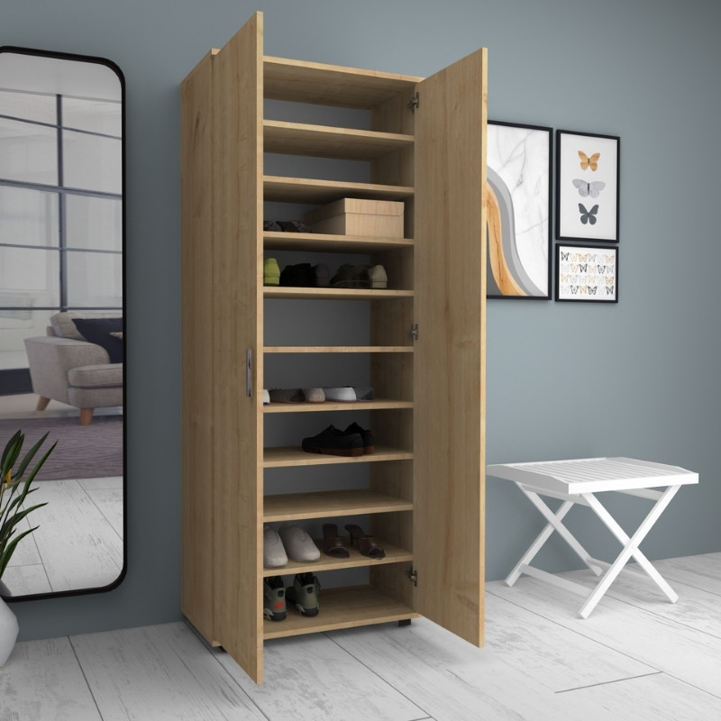 Ντουλάπα ρούχων - παπουτσοθήκη Art Maison Cosmoem δίφυλλη χρώμα φυσικό οξιάς 76x36x187εκ.