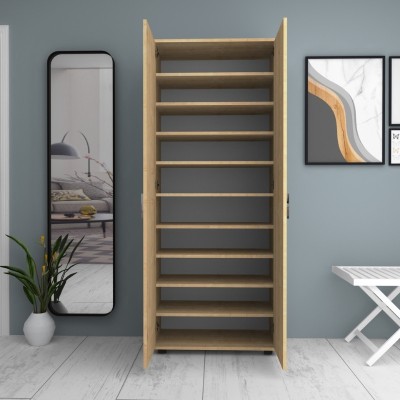 Ντουλάπα ρούχων - παπουτσοθήκη Art Maison Cosmoem δίφυλλη χρώμα φυσικό οξιάς 76x36x187εκ.