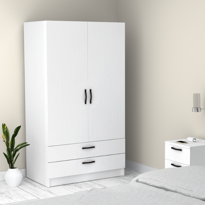 Ντουλάπα ρούχων Art Maison Genbo δίφυλλη με συρτάρια χρώμα λευκό 100x60x181εκ.