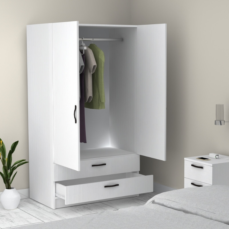 Ντουλάπα ρούχων Art Maison Genbo δίφυλλη με συρτάρια χρώμα λευκό 100x60x181εκ.