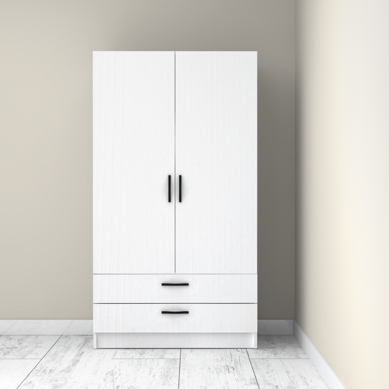 Ντουλάπα ρούχων Art Maison Genbo δίφυλλη με συρτάρια χρώμα λευκό 100x60x181εκ.