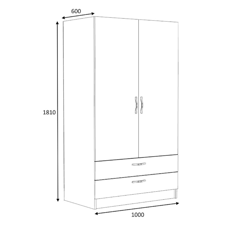 Ντουλάπα ρούχων Art Maison Genbo δίφυλλη με συρτάρια χρώμα λευκό 100x60x181εκ.