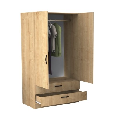 Ντουλάπα ρούχων Art Maison Genbo δίφυλλη με συρτάρια χρώμα φυσικό οξιάς 100x60x181εκ.