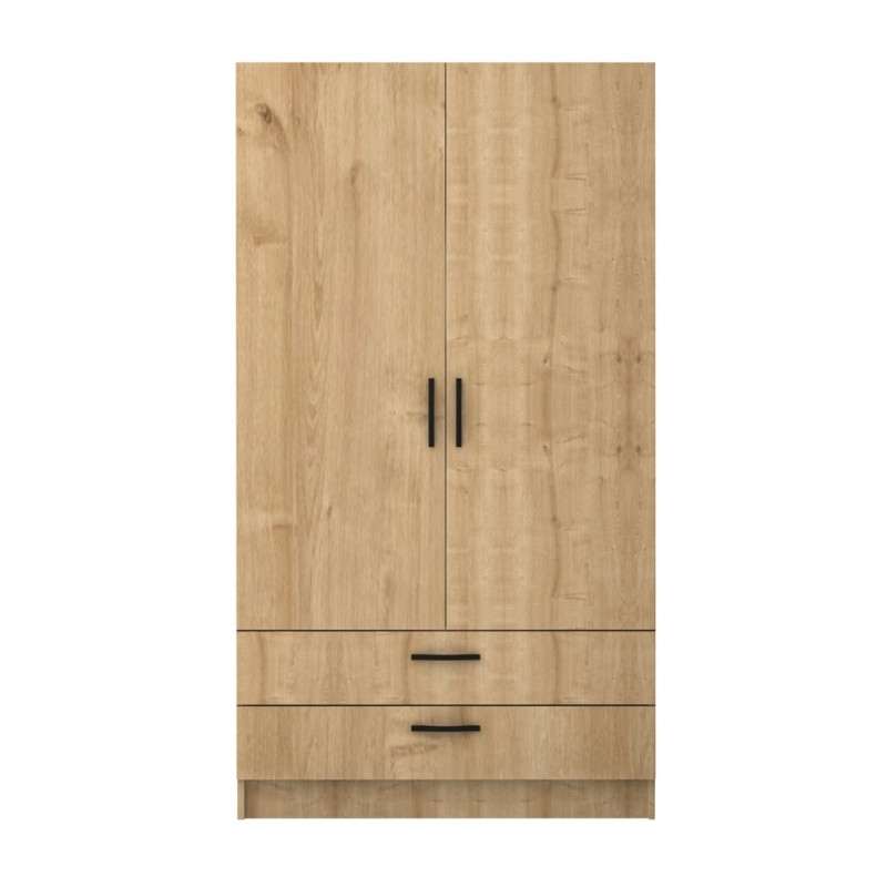 Ντουλάπα ρούχων Art Maison Genbo δίφυλλη με συρτάρια χρώμα φυσικό οξιάς 100x60x181εκ.
