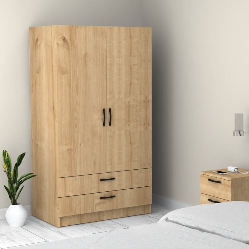 Ντουλάπα ρούχων Art Maison Genbo δίφυλλη με συρτάρια χρώμα φυσικό οξιάς 100x60x181εκ.