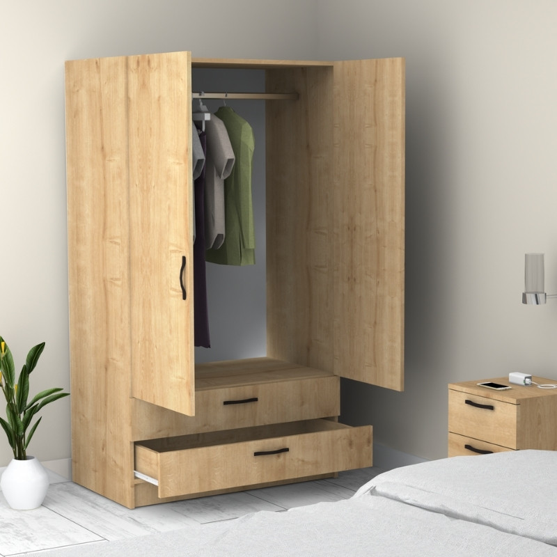 Ντουλάπα ρούχων Art Maison Genbo δίφυλλη με συρτάρια χρώμα φυσικό οξιάς 100x60x181εκ.