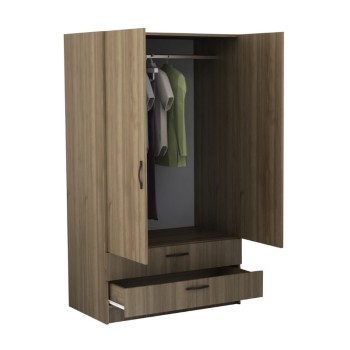 Ντουλάπα ρούχων Art Maison Genbo δίφυλλη με συρτάρια χρώμα καρυδί 100x60x181εκ.