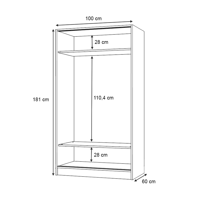 Ντουλάπα ρούχων Art Maison Cubone δίφυλλη συρόμενη χρώμα καρυδί 100x60x181εκ.