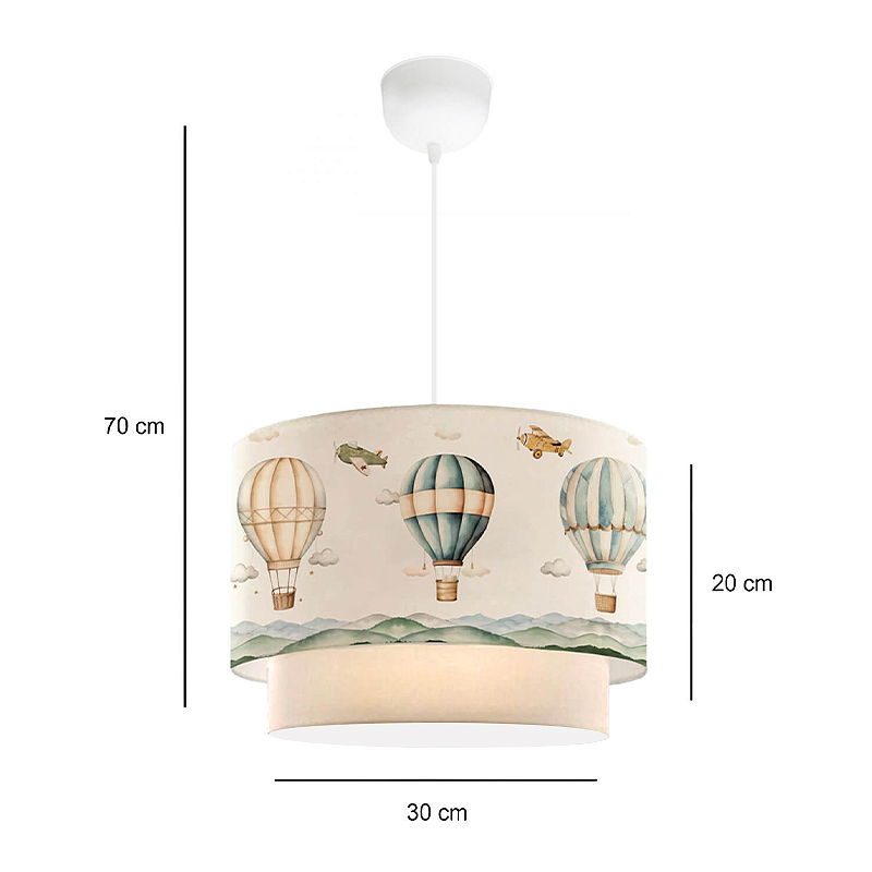 Φωτιστικό οροφής Art Maison Αγαθονήσι υφασμάτινο μονόφωτο με χαριτωμένα αερόστατα 30x20x70εκ.