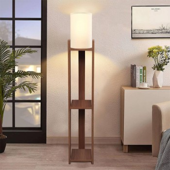 Φωτιστικό δαπέδου Art Maison Wishbone E27 Mdf/ύφασμα Pvc χρώμα καρυδί - κρεμ 18,5x18,5x142εκ.
