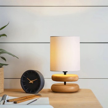 Φωτιστικό επιτραπέζιο Art Maison Aletta E14 ξύλινο - ύφασμα Pvc χρώμα φυσικό - κρεμ Ø15x35εκ.