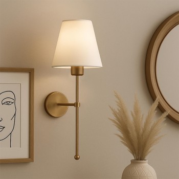 Απλίκα τοίχου Art Maison Rufflet E27 υφασμάτινη - μεταλλική χρώμα χρυσό - κρεμ 13x13x50εκ.