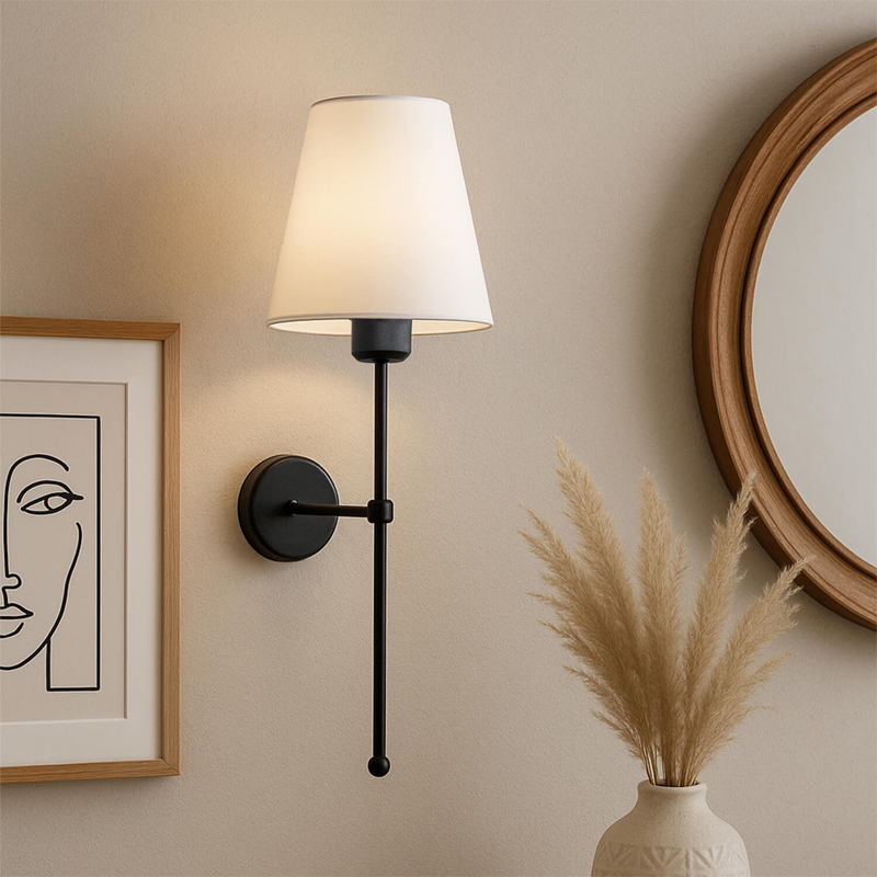 Απλίκα τοίχου Art Maison Runerigus E27 υφασμάτινη - μεταλλική χρώμα μαύρο - κρεμ 13x13x50εκ.