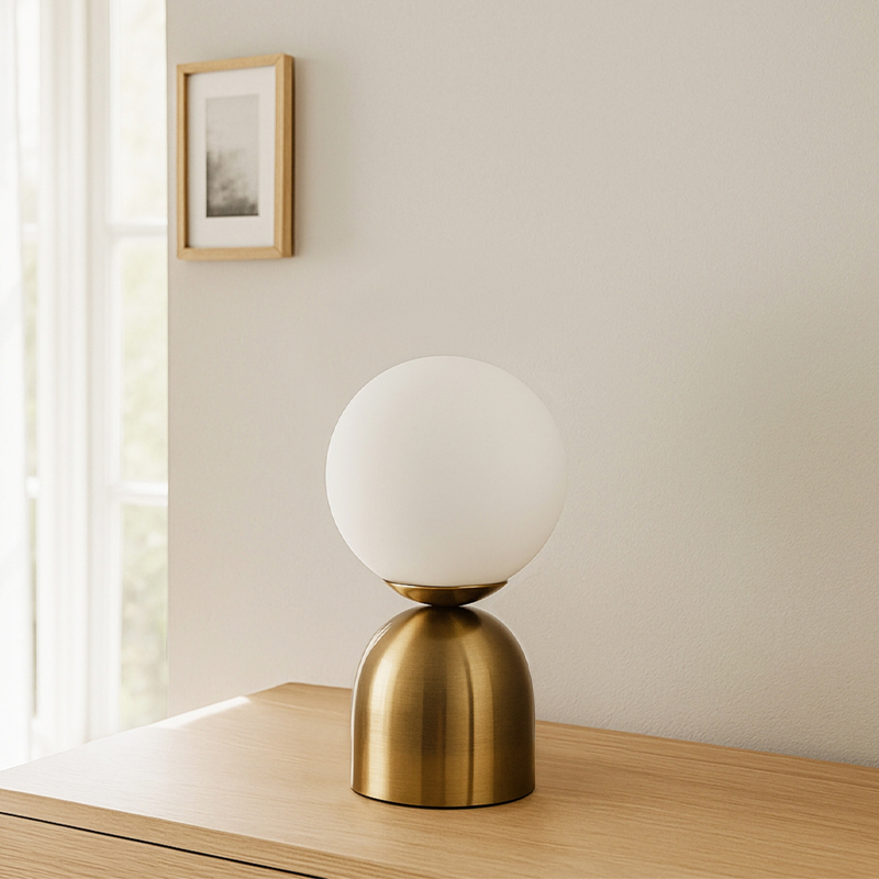 Φωτιστικό επιτραπέζιο Art Maison Sableye E14 μεταλλικό - γυάλινο χρώμα χρυσό αντικέ - λευκό Ø15x28εκ.