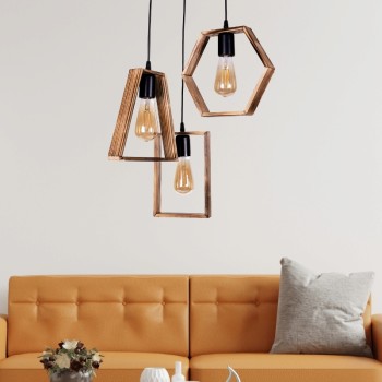 Φωτιστικό οροφής Art Maison Kaito E27 ξύλινο τρίφωτο χρώμα φυσικό - καρυδί Ø30x80εκ.