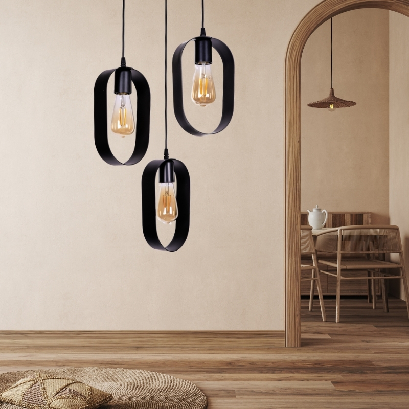 Φωτιστικό οροφής Art Maison Hiroshi E27 μεταλλικό τρίφωτο χρώμα μαύρο Ø30x70εκ.