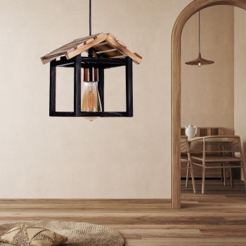 Φωτιστικό οροφής Art Maison Gohan E27 ξύλινο μονόφωτο χρώμα μαύρο - φυσικό 25x18x65εκ.