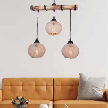 Φωτιστικό οροφής Art Maison Hiashi E27 ξύλινο - σχοινί τρίφωτο χρώμα μπεζ - φυσικό 49x17x75εκ.