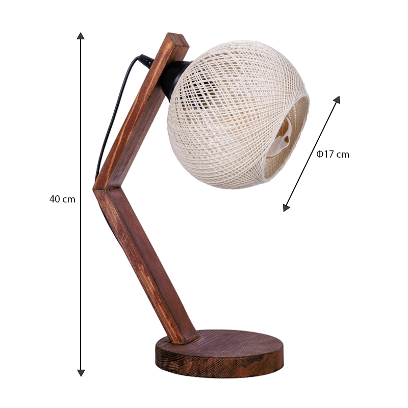 Φωτιστικό επιτραπέζιο Art Maison Rei E27 ξύλινο - σχοινί χρώμα μπεζ - καρυδί Ø17x40εκ.