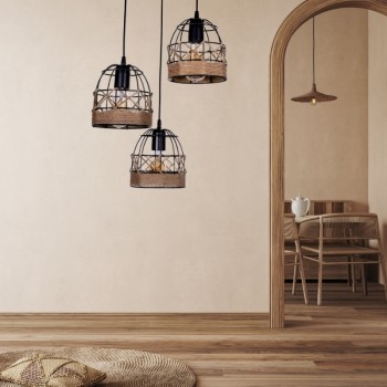 Φωτιστικό οροφής Art Maison Riza E27 μεταλλικό - σχοινί τρίφωτο χρώμα μαύρο 40x40x80εκ.