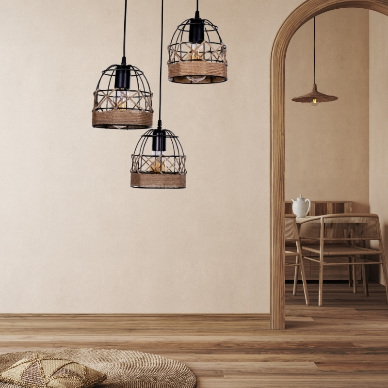 Φωτιστικό οροφής Art Maison Riza E27 μεταλλικό - σχοινί τρίφωτο χρώμα μαύρο 40x40x80εκ. Φωτιστικό οροφής Art Maison Riza E27 μεταλλικό - σχοινί τρίφωτο χρώμα μαύρο 40x40x80εκ.