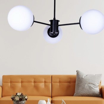 Φωτιστικό οροφής Art Maison Chibi E27 μεταλλικό - γυάλινο τρίφωτο χρώμα μαύρο - λευκό Ø60x30εκ.