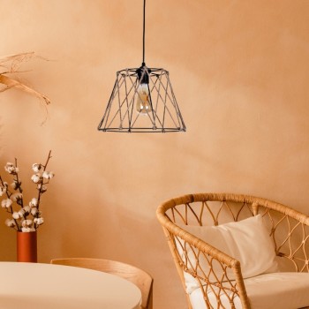 Φωτιστικό οροφής Art Maison Rin E27 μεταλλικό - σχοινί μονόφωτο χρώμα μαύρο - φυσικό Ø30x70εκ.