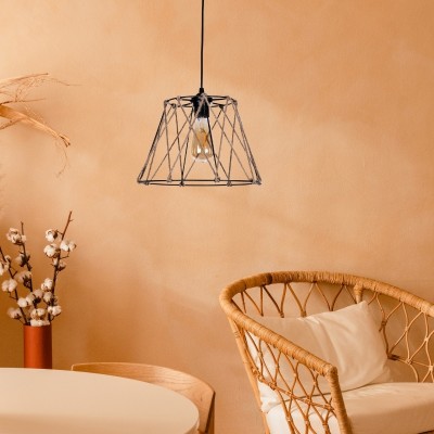 Φωτιστικό οροφής Art Maison Rin E27 μεταλλικό - σχοινί μονόφωτο χρώμα μαύρο - φυσικό Ø30x70εκ.