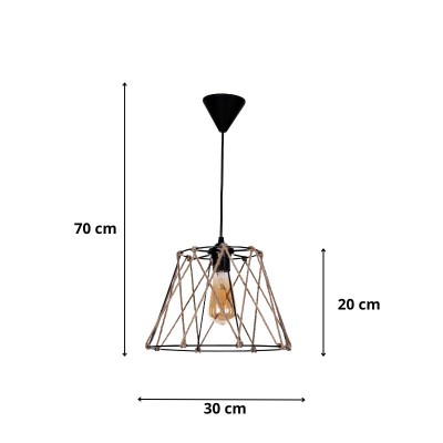 Φωτιστικό οροφής Art Maison Rin E27 μεταλλικό - σχοινί μονόφωτο χρώμα μαύρο - φυσικό Ø30x70εκ.