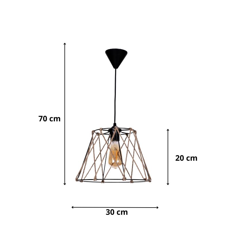 Φωτιστικό οροφής Art Maison Rin E27 μεταλλικό - σχοινί μονόφωτο χρώμα μαύρο - φυσικό Ø30x70εκ.