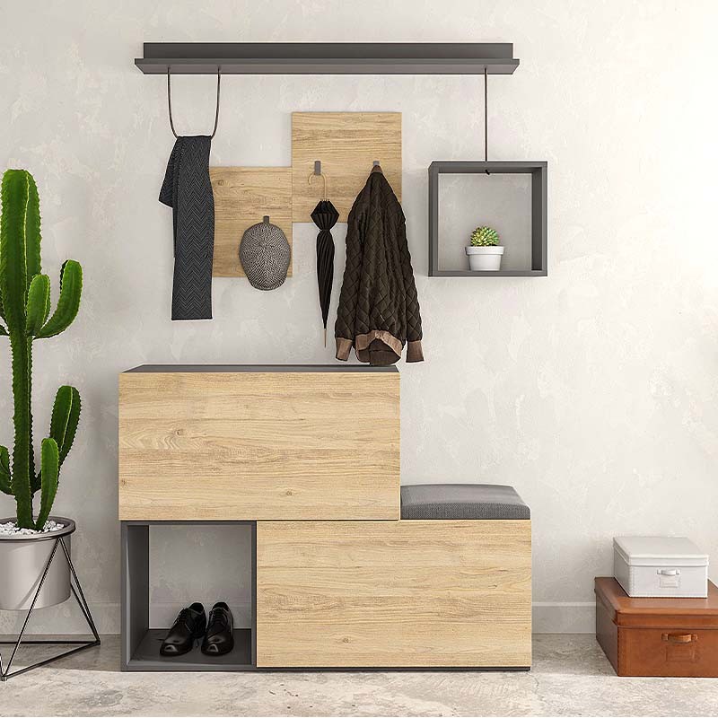 Έπιπλο εισόδου Art Maison Αγκίστρι - Natural Charcoal (120x36,5x87,5εκ.)