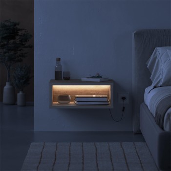 Κομοδίνο επιτοίχιο Art Maison Conis με LED χρώμα καρυδί - sandstone 45x30x18εκ.