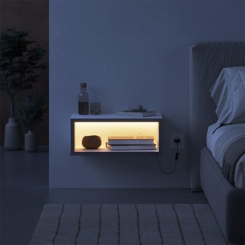 Κομοδίνο επιτοίχιο Art Maison Conis με LED χρώμα λευκό - γκρι ρετρό 45x30x18εκ.