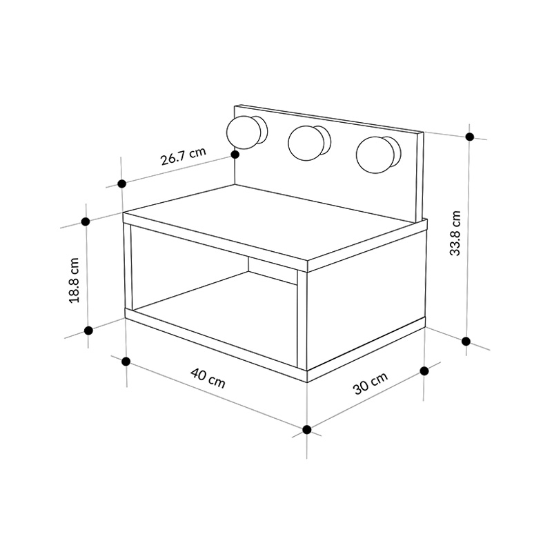 Κομοδίνο επιτοίχιο Art Maison Corgi με LED χρώμα λευκό 40x30x33,8εκ.