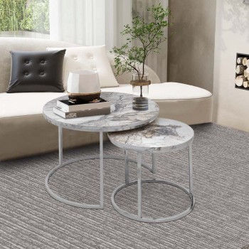 Τραπεζάκια σαλονιού Art Maison ΑΡΜΑΘΙΑ - Beige Marble (65x65x44εκ.)