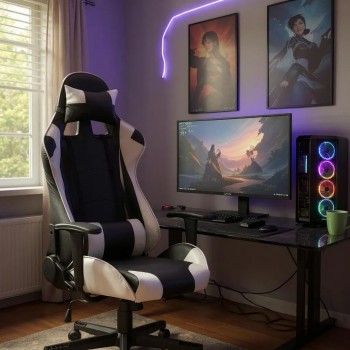 Καρέκλα γραφείου Gaming Art Maison Groudon από τεχνόδερμα χρώμα λευκό - μαύρο 67x70x125/135 εκ.