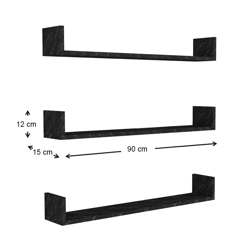 Ραφιέρα τοίχου 3 τεμαχίων Art Maison Δρόγκος - Black (90x15x12εκ.)