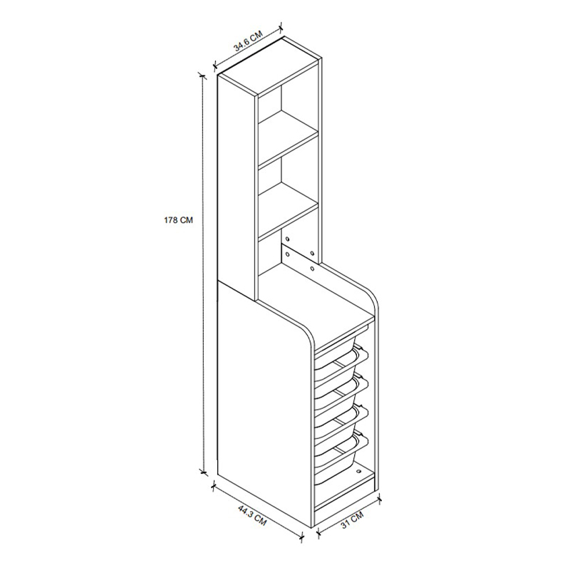 Έπιπλο κουζίνας - μπάνιου Art Maison Anjo με 5 συρτάρια χρώμα λευκό 34,6x44,3x178εκ.