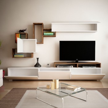 Σύνθεση τηλεόρασης Art Maison Αργοσαρωνικός - Walnut White (210x36,8x46,8εκ.)