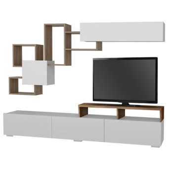 Σύνθεση τηλεόρασης Art Maison Αργοσαρωνικός - Walnut White (210x36,8x46,8εκ.)