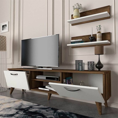 Έπιπλο τηλεόρασης Art Maison Μακάρες - Walnut White (150x30x40,6εκ.)