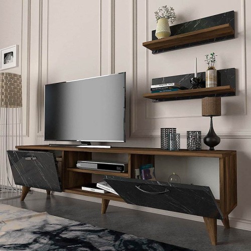 Έπιπλο τηλεόρασης Art Maison Μακάρες - Walnut Black (150x30x40,6εκ.)
