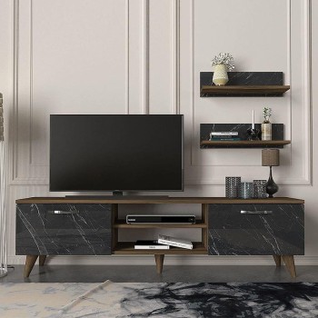Έπιπλο τηλεόρασης Art Maison Μακάρες - Walnut Black (150x30x40,6εκ.)