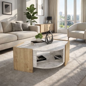 Τραπεζάκι σαλονιού Art Maison Jumper χρώμα sapphire oak - λευκό εφέ μαρμάρου 75x75x40εκ.