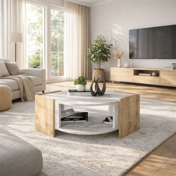 Τραπεζάκι σαλονιού Art Maison Jumper χρώμα sapphire oak - λευκό εφέ μαρμάρου 75x75x40εκ.