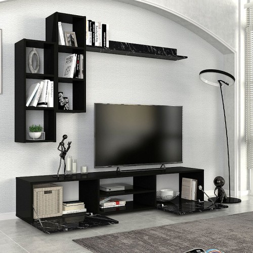 Σύνθεση τηλεόρασης Art Maison Αμοργός - Black Marble (180x38x35,7εκ)