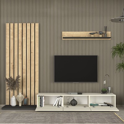 Σύνθεση τηλεόρασης Art Maison Azelf χρώμα ivory - sapphire oak - ανθρακί 260x39,4x203,6εκ.