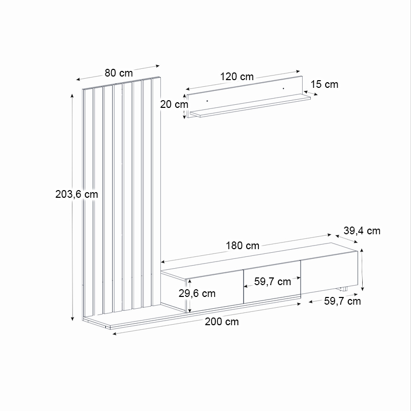 Σύνθεση τηλεόρασης Art Maison Azelf χρώμα ivory - sapphire oak - ανθρακί 260x39,4x203,6εκ.